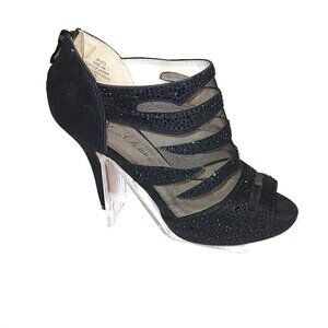 DE BLOSSOM COLLECTION BLACK MESH BEADED HEELED BOOT | STYLE YAEL-54 | SIZE 8.5